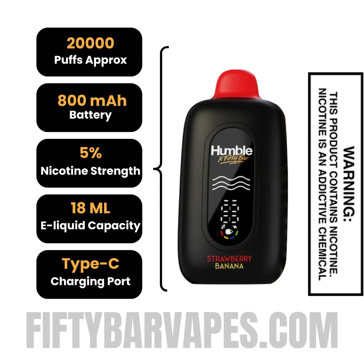 Strawberry Banana Humble x Fifty Bar 20K Disposable Vape Specifications