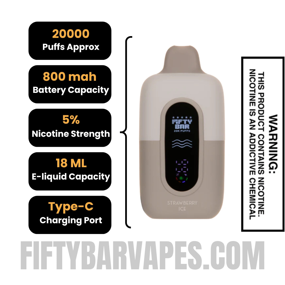 Strawberry Ice Fifty Bar 20K Texas Edition Disposable Vape Strawberry Ice Fifty Bar 20K Texas Edition Disposable Vape