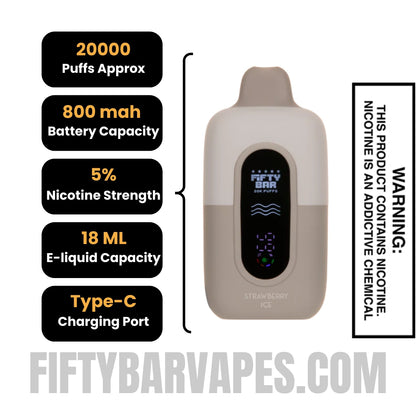 Strawberry Ice Fifty Bar 20K Texas Edition Disposable Vape Specifications