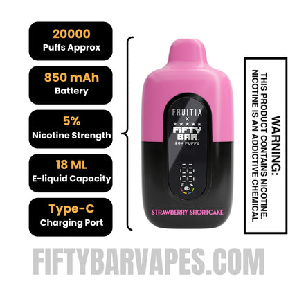 Strawberry Shortcake Fruitia X Fifty Bar Vape Specification: