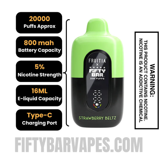 Strawberry Beltz Fruitia X Fifty Bar 20K Vape Specifications