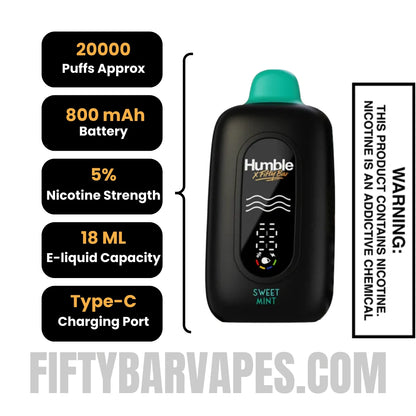 Sweet Mint Humble x Fifty Bar 20K Disposable Vape Specifications