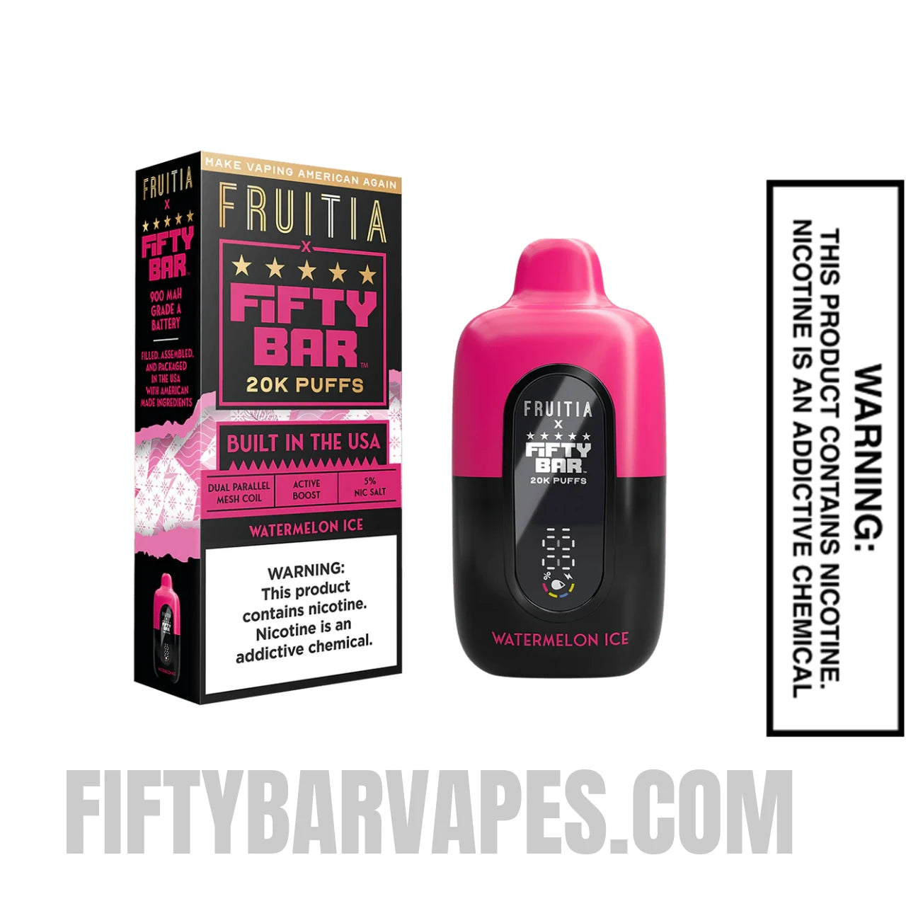 Watermelon Ice Fruitia X Fifty Bar Vape with package box