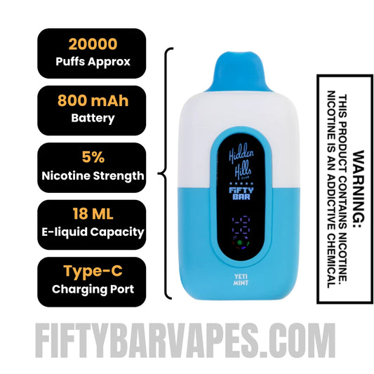 Yeti Mint Hidden Hills X Fifty Bar Vape Specifications